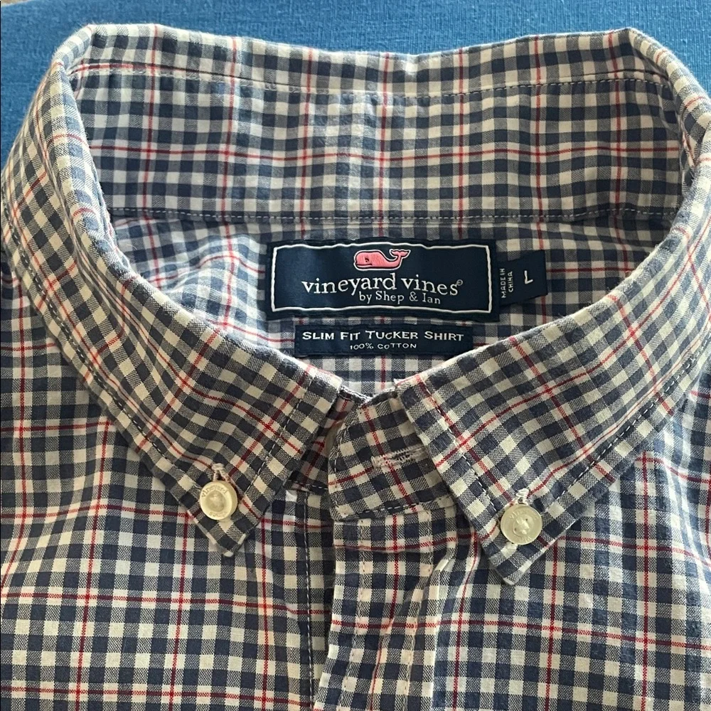 Vineyard Vines Navy and White Checkered Shirt